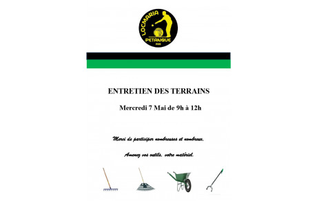 Entretien des terrains mercredi 7 mai de 9h à 12h