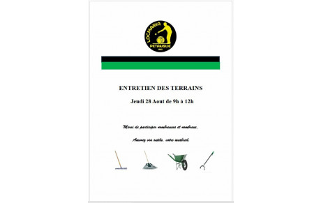Entretien des terrains jeudi 28 août de 9h à 12h